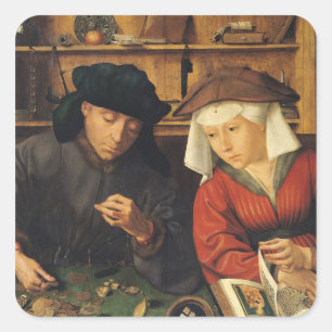 Der GeldLender und seine Ehefrau, 1514 Quadratischer Aufkleber