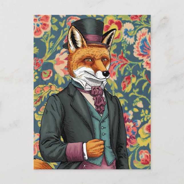 Der Gentleman Fox Blue Lila Anzug Postkarte (Vorderseite)
