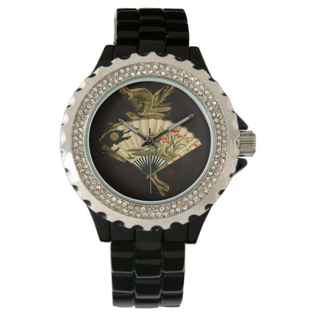 Der gequälte Orientalische Lüfter mit Blumendesign Armbanduhr (Vorderseite)