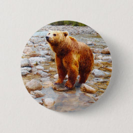 Der gestrichene braune Bär im Fluss Woodland Wildl Button