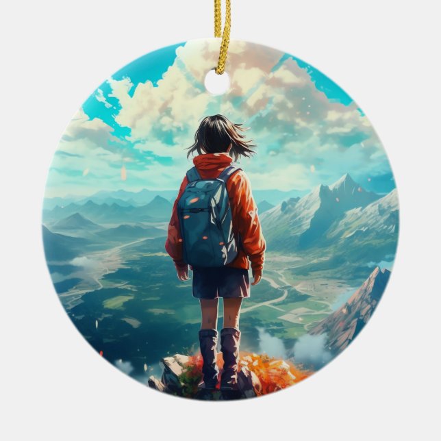Der Gipfel in ihrem Soul | Anime Hiker Girl Keramik Ornament (Vorne)