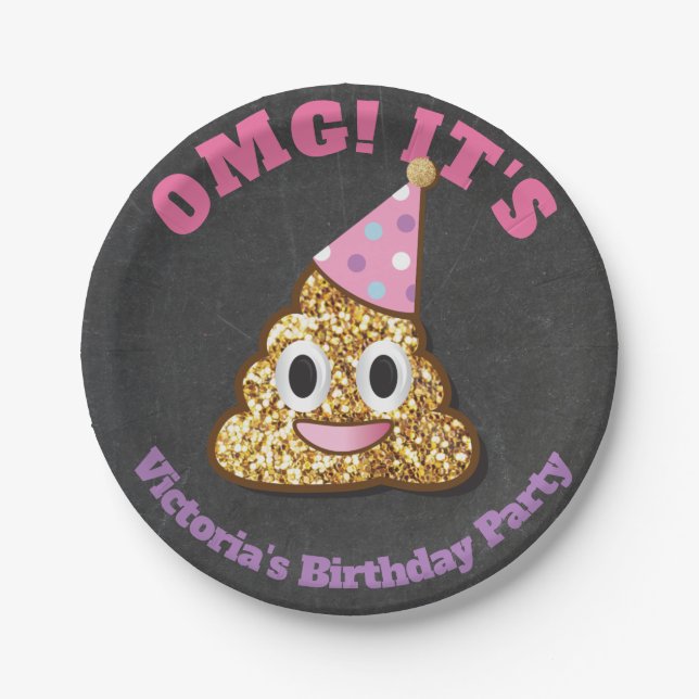 Der Girly GoldGlitzer kacken Emoji PapierTeller (Vorderseite)