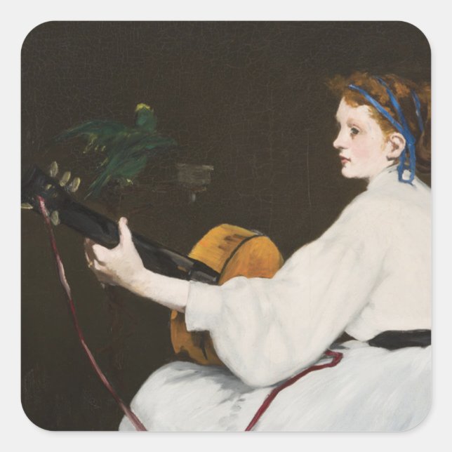 Der Gitarrenspieler von Édouard Manet Quadratischer Aufkleber (Vorderseite)
