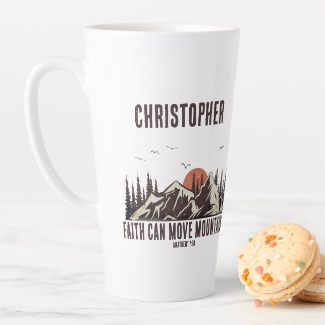 Der Glaube kann das Gebirge Christlicher Zitat für Milchtasse (Beispiel)