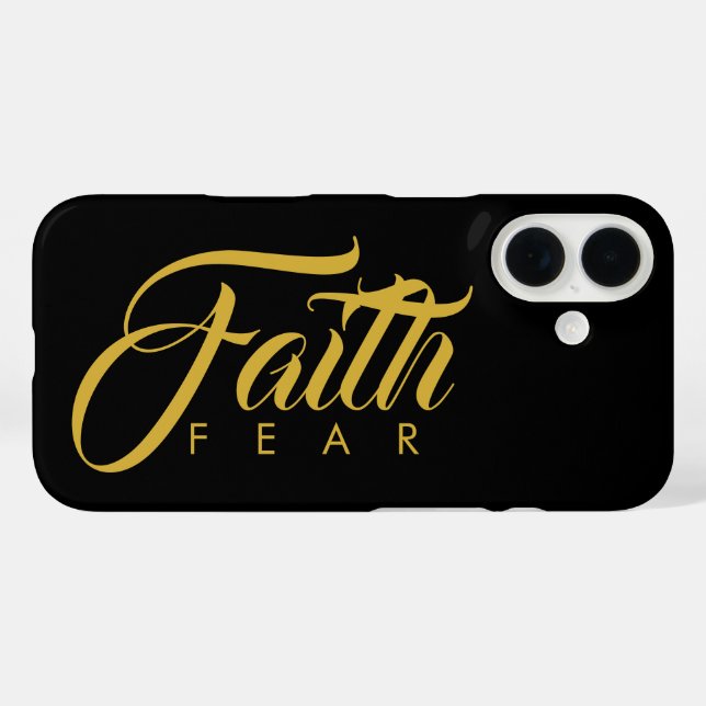 Der Glaube über Angst Gold und Schwarz iPhone 16 Hülle (Rückseite (Horizontal))
