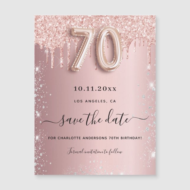 Der Glitzer mit dem blush-Verfahren zum 70. Geburt Magnetkarte (Vorderseite)