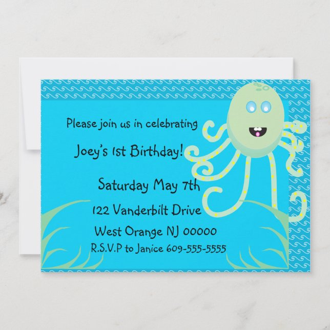 Der glückliche Octopus zum Geburtstag Einladung (Vorderseite)