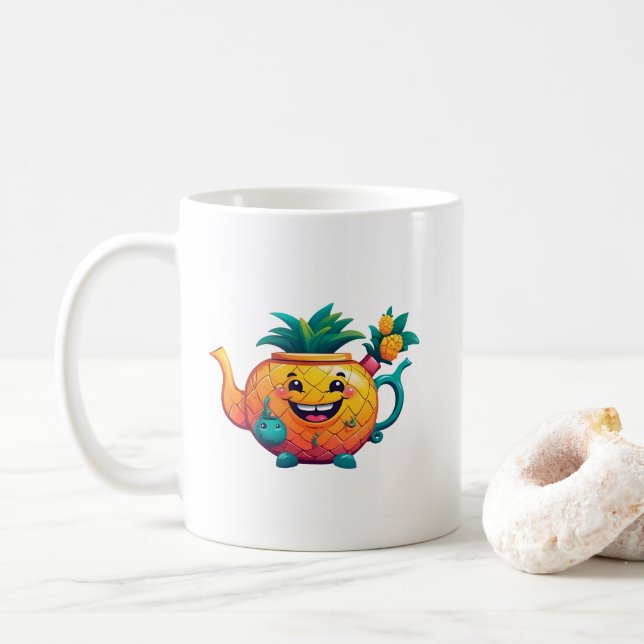 Der glückliche und wohlhabende Ananas-Teekessel Kaffeetasse (Mit Donut)