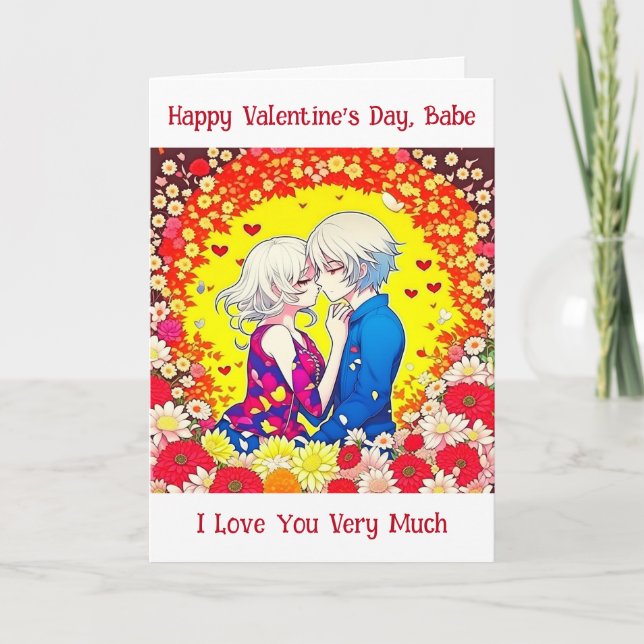 Der glückliche Valentinstag | Anime Couple Karte (Vorderseite)
