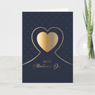 Der glückliche Valentinstag   Elegant Blue & Gold Karte