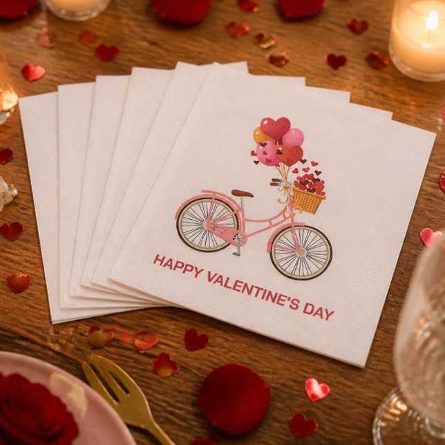 Der glückliche Valentinstag | Fahrrad & Ballons Serviette (Von Creator hochgeladen)