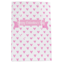 Der glückliche Valentinstag | Niedliches rosa Herz Mittlere Geschenktüte
