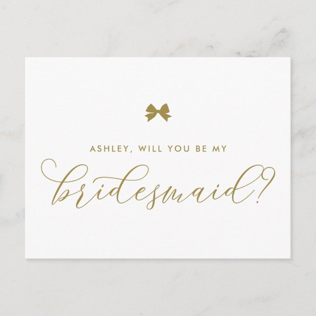 Der Gold Ribbon Bow wird meine Bridesmaid Card sei Postkarte (Vorderseite)