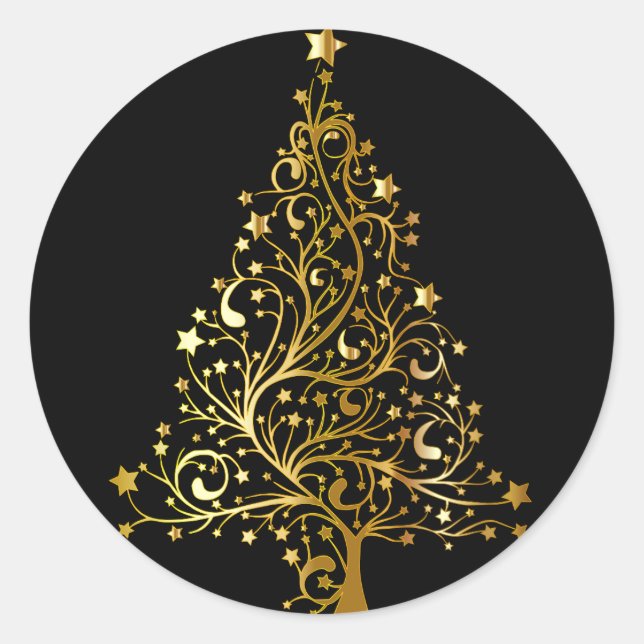 Der Gold-Weihnachtsbaum-Sticker Runder Aufkleber (Vorderseite)