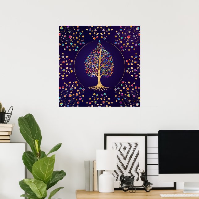 Der goldene Bodhi-Baum - farbenfrohe Blätter Poster (Heimbüro)