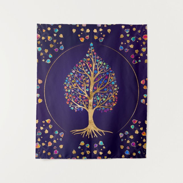 Der goldene Bodhi-Baum - farbenfrohe Blätter Wandteppich (Vorderseite)