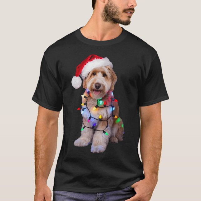 Der goldene Doodle in der Weihnachtsmannmütze wühl T-Shirt (Vorderseite)