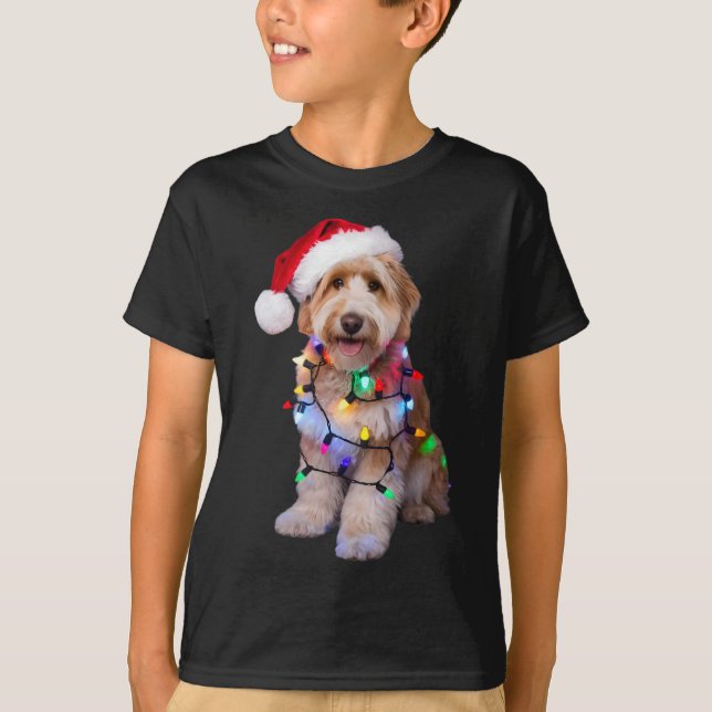 Der goldene Doodle in der Weihnachtsmannmütze wühl T-Shirt (Vorderseite)