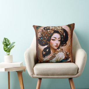 Der Goldene Drache Geisha Girl Kunst von Xzendor7 Kissen