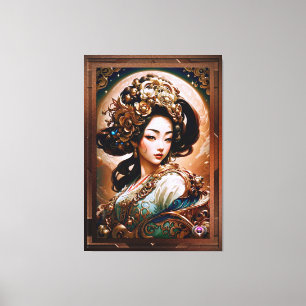 Der Goldene Drache Geisha Girl Kunst von Xzendor7 Leinwanddruck