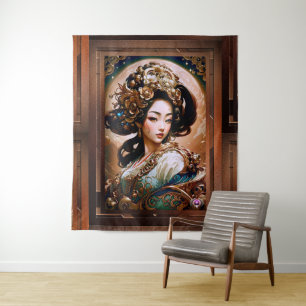 Der Goldene Drache Geisha Girl Kunst von Xzendor7 Wandteppich