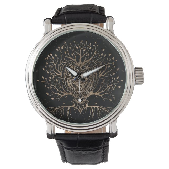 Der goldene Eule-Baum Armbanduhr (Vorderseite)