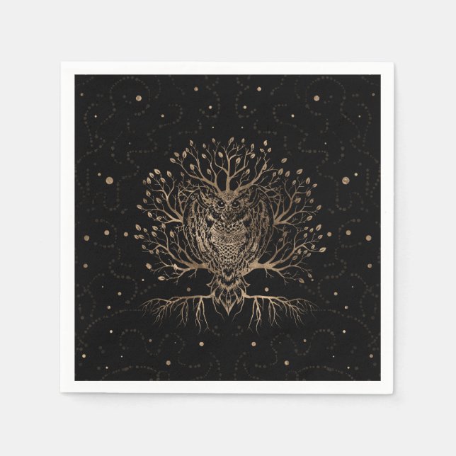 Der goldene Eule-Baum Serviette (Vorderseite)