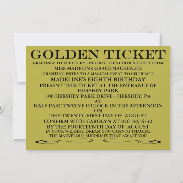 Der Goldene Ticket Metallic Gold Geburtstag Einladung (Vorderseite)