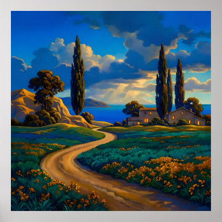 Der goldene Weg zu abendlichen Ufern Poster