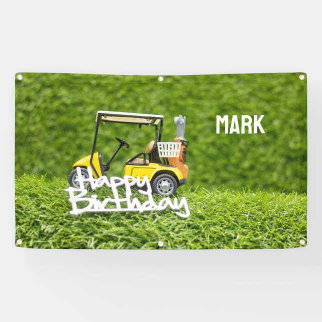 Der Golfwagen befindet sich auf grünem Grasboden Banner (Horizontal)