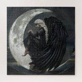 Der gotische Engel sitzt auf dem Mond
