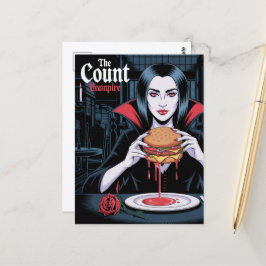 Der Graf Vampir mit einem Cheeseburger Postkarte
