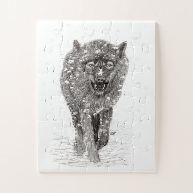 Der graue Schwarze Wolf im Schnee , der wilde Wint (Vertikal)