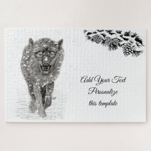 Der graue Schwarze Wolf im Schnee , der wilde Wint