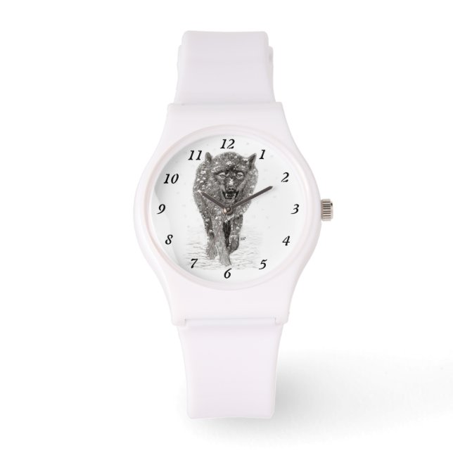 Der graue Schwarze Wolf im Schnee , der wilde Wint Armbanduhr (Vorderseite)