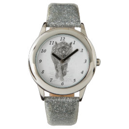 Der graue Schwarze Wolf im Schnee , der wilde Wint Armbanduhr