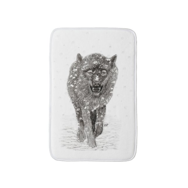 Der graue Schwarze Wolf im Schnee , der wilde Wint Badematte (Vorderseite Vertikal)