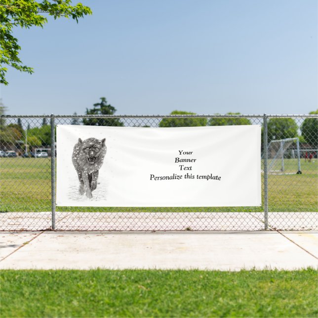 Der graue Schwarze Wolf im Schnee , der wilde Wint Banner (InSitu)