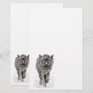 Der graue Schwarze Wolf im Schnee , der wilde Wint Briefpapier