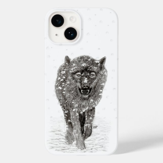 Der graue Schwarze Wolf im Schnee , der wilde Wint Case-Mate iPhone 14 Hülle (Rückseite)