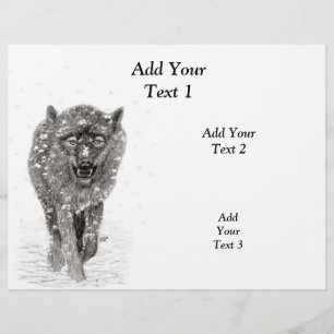 Der graue Schwarze Wolf im Schnee , der wilde Wint Flyer