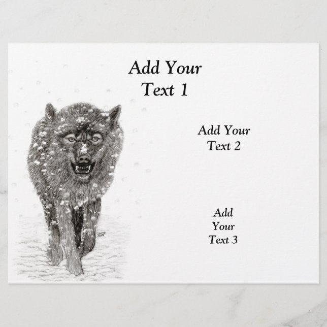 Der graue Schwarze Wolf im Schnee , der wilde Wint Flyer (Vorne)
