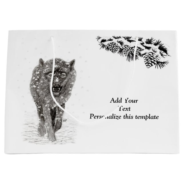 Der graue Schwarze Wolf im Schnee , der wilde Wint Große Geschenktüte (Vorderseite)