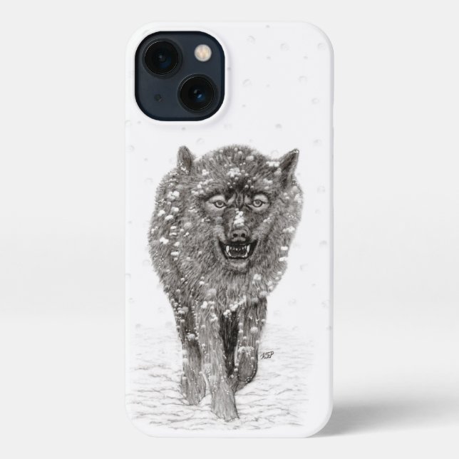 Der graue Schwarze Wolf im Schnee , der wilde Wint iPhone Hülle (Rückseite)