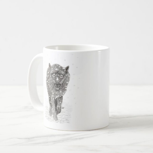 Der graue Schwarze Wolf im Schnee , der wilde Wint Kaffeetasse (Vorderseite Links)