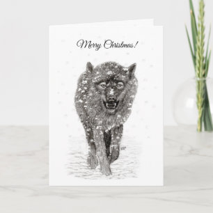 Der graue Schwarze Wolf im Schnee , der wilde Wint Karte