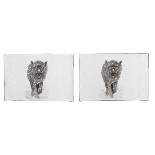 Der graue Schwarze Wolf im Schnee , der wilde Wint Kissenbezug