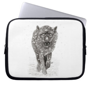 Der graue Schwarze Wolf im Schnee , der wilde Wint Laptopschutzhülle