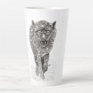 Der graue Schwarze Wolf im Schnee , der wilde Wint Milchtasse