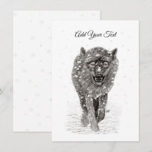 Der graue Schwarze Wolf im Schnee , der wilde Wint Mitteilungskarte